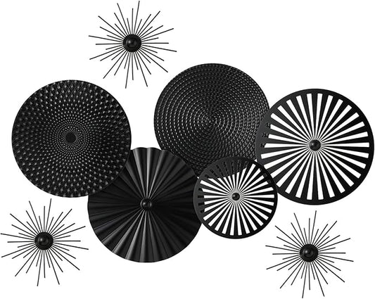 Lingvee 8 Pcs Gold Wall Decor Modern Metal Decor Metal Starbursts Radial Plate Art Hanging Decorative Wall Decorations for Home Bedroom Bathroom Living Room Office Sculpture (Black)