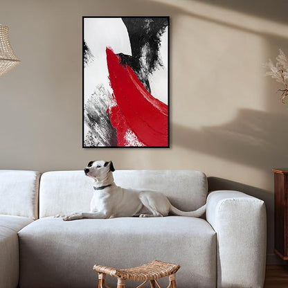 YPY Red Abstract Canvas Wall Art: Black and White Pictures Modern Minimalist Paintings Print Poster for Living Room Bedroom Bathroom Office Home Wall Decor 16"x24"