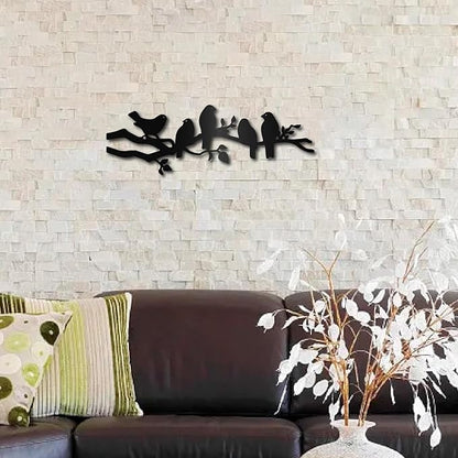 CREATCABIN Bird Metal Wall Decor Birds on Vine Olive Branch Wall Art Rustic Wall Sculpture Black Bird Hanging Home Decor Sign Ornament for Home Garden Living Room Bedroom Indoor Outdoor 15.7 x 5.3Inch