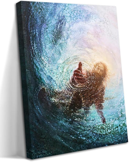Jesus Christian Wall Art, Hand of God Canvas Paintings Posters Prints, Christ Religion Bible Jesus Salvation Wall Decor for Church Study Prayer Room Home Decoration 24x36 in Framed
