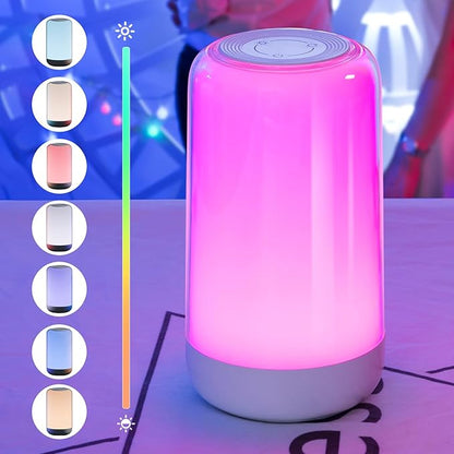 Touch Night Light Rechargeable LED Mood Lamp 7 RGB Color Ambience Lighting for Bedroom Bathroom Nursery Home, Dimmable & Portable Table Lamp for Adults/Kids