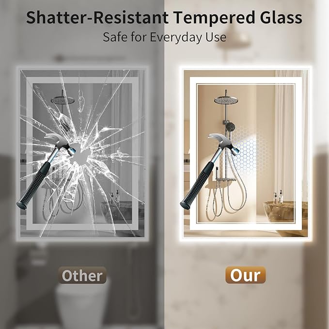 24"x32" LED Bathroom Mirror with Lights, Front & Backlit, Anti-Fog, Dimmable, 3 Color Temperature, CRI 90+, LED Mirror for Bathroom with Premium Full Aluminum Frame, Touch Control with Memory