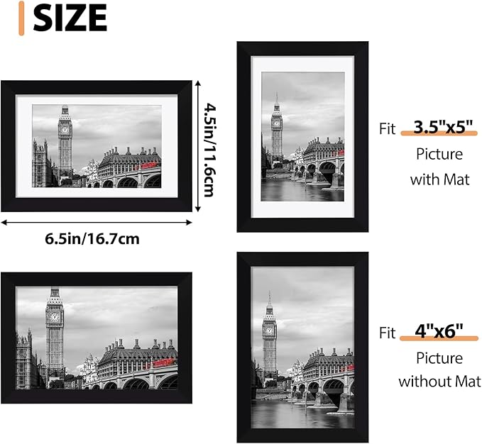 Fixwal 4x6 Picture Frame Set of 6 with Shatter Resistant Plastic Glass, Thin Border and Light Weight Photo Frames for Wall or Tabletop Display, Gift for Mother's Day, Father's Day, Graduation, Black