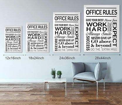 Black and White Inspirational Quote Office Rules Canvas Poster Motivational Print Paintings for Home Office Wall Art Decoration Wooden Framed Ready to Hang-28 x 44 inches
