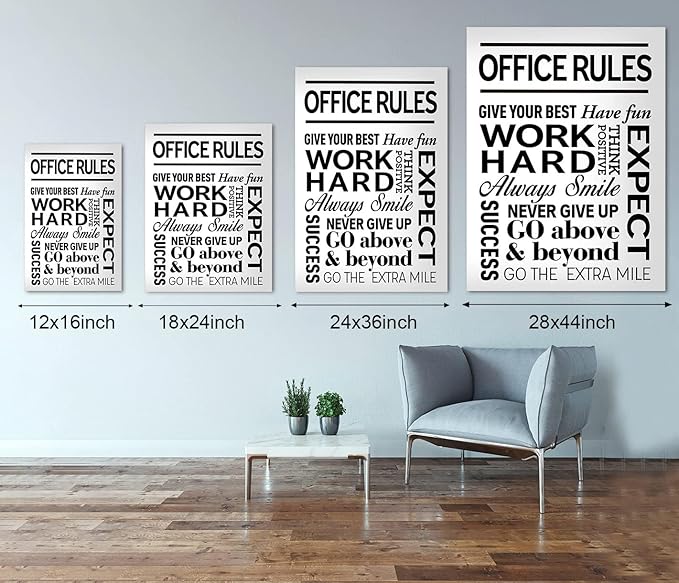 Black and White Inspirational Quote Office Rules Canvas Poster Motivational Print Paintings for Home Office Wall Art Decoration Wooden Framed Ready to Hang-24 x 36 inches