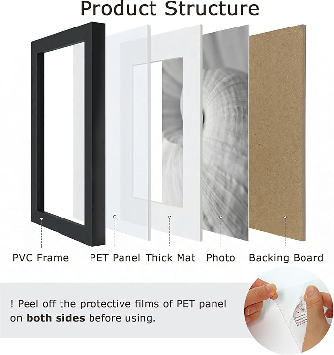 brisafe 11x14 Picture Frames Set of 6, Display Pictures 8x10 with Mat or 11x14 without Mat, Gallery Photo Frames for Wall, Mothers Day Gifts, Black