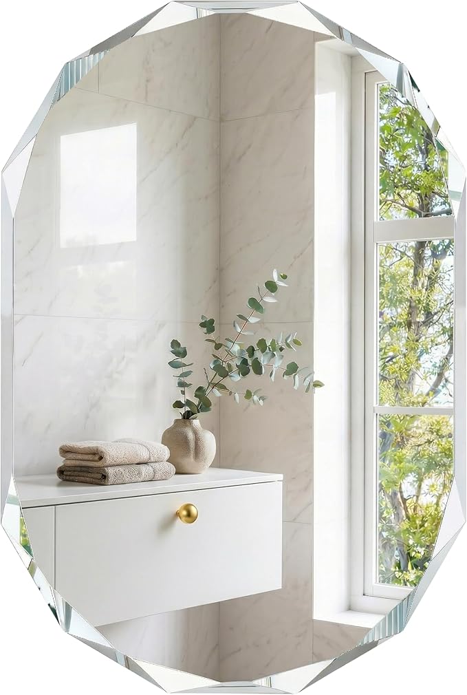 Frameless Oval Bathroom Mirror 36x24 Inch with Beveled Edge, Modern Vanity Wall Mirror