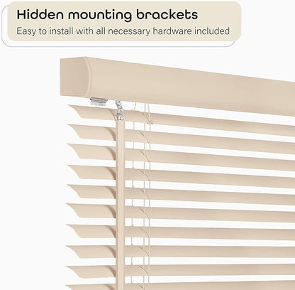 Cordless Light Filtering Mini Blind - 39 Inch Width, 72 Inch Length, 1" Slat Size - Alabaster - Cordless GII Morningstar Horizontal Windows Blinds for Interior by Achim Home Decor