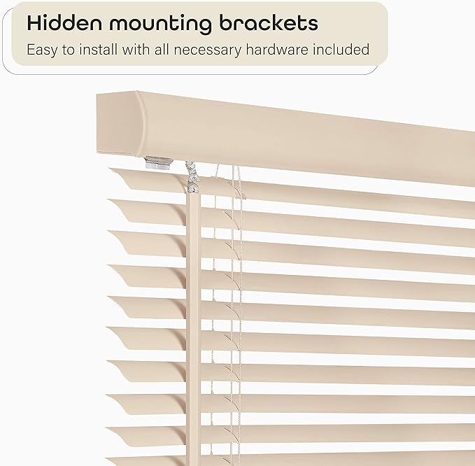 Cordless Light Filtering Mini Blind - 33 Inch Width, 72 Inch Length, 1" Slat Size - Alabaster - Cordless GII Morningstar Horizontal Windows Blinds for Interior by Achim Home Decor