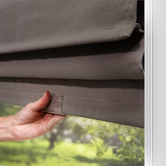 CHICOLOGY Cordless Roman Shade for Windows & French Doors, Ridgewood Dark Elm, Privacy + Light Filtering Linen Look Fabric w/White Liner, True to Size, Inside/Outside Mount, 29" W x 72" H
