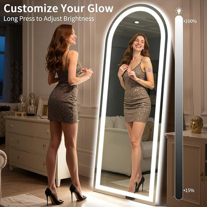 Arch Full Length Standing Mirror with LED Lights, 68"x26" Lighted Mirror with Dimming & 3 Color Lighting, Tall Mirror Full Body for Bedroom, Dressing Room