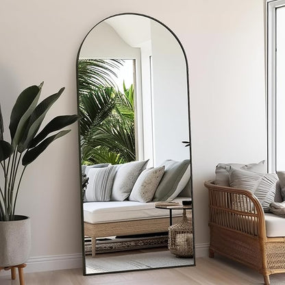 Rowjut Floor Full Length Mirror, Arched Mirrors Full Length 71"x30" Freestanding Large & with Aluminum Frame & Wall Mounted & Hanging or Leaning/Full Body Mirror for Bedroom, Black