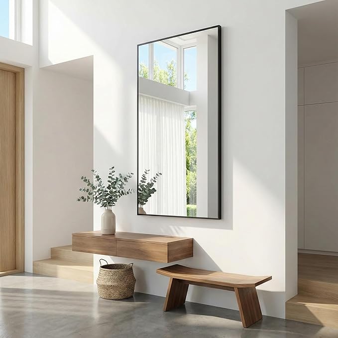 30" x 55" Matte Black Wall Mirror for Bathroom, 55" x 30" Full Length Body Mirror, Metal Framed Vertical/Horizontal Decor for Bedroom & Vanity
