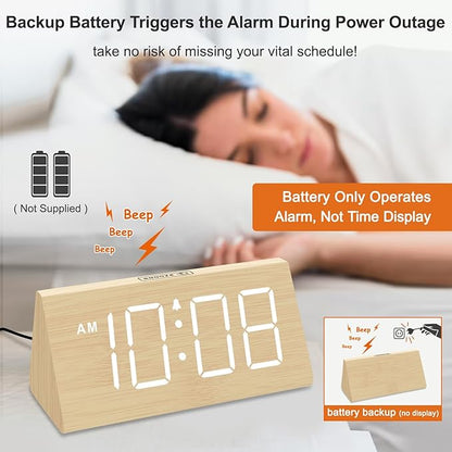 DreamSky Wooden Digital Alarm Clocks for Bedrooms - Electric Desk Clock with Large Numbers, USB Port, Loud Alarm for Heavy Sleepers, Adjustable Volume, Dimmer, Snooze, DST, Wood Décor, Adapter Powered