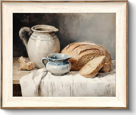 Framed Canvas Wall Art Room Decor, Vintage Sourdough Bread Kitchen Art Farmhouse Wall Decor, Rustic Vintage Painting Prints Wall Decor Picture for Kitchen, Dining Desktop Decor - 10x12Inch