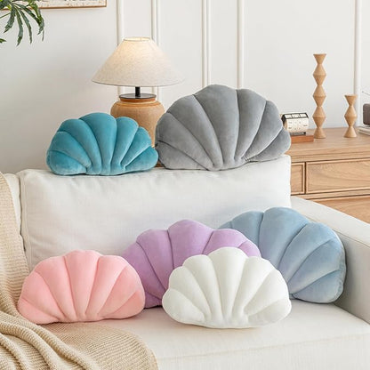 Shell Pillow, Shell Shaped Decorative Throw Pillows with Velet for Couch Bed, Cute Seashell Beachy Room Decor Aesthetic Throw Pillows for Bedroom Living Room