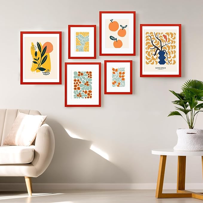 KINLINK 4x6 Frame Red, Solid Wood 4 x 6 Picture Frame with Acrylic Plexiglass for 3.5x5 with Mat, Tabletop and Wall Display Photo Frames 4x6 Red, 4 Pack