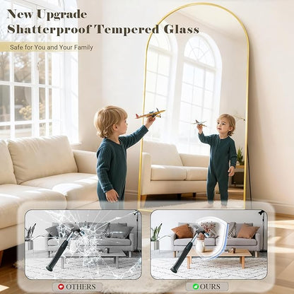 Oversized Full Length Mirror, 38"x77" Large Arched Floor Mirror Full Length with Stand, Room Decor Big Full Body Mirror with HD Tempered Glass Aluminum Frame for Bedroom Living Room, Gold