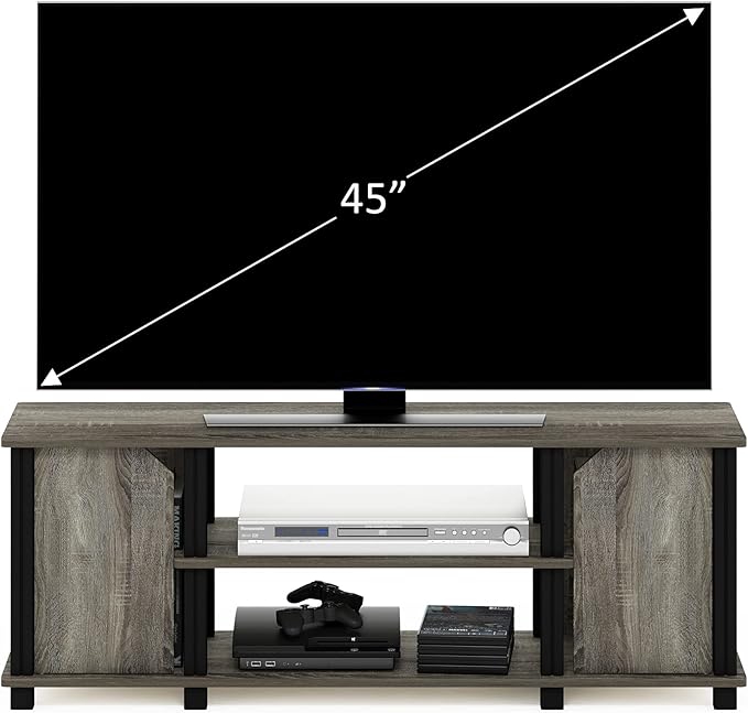 Furinno Brahms TV Stand Entertainment Center with Shelves and Storage for TV Size up to 45 Inch, French Oak/Black