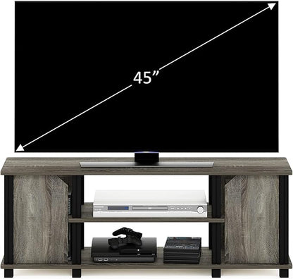Furinno Brahms TV Stand Entertainment Center with Shelves and Storage for TV Size up to 45 Inch, French Oak/Black