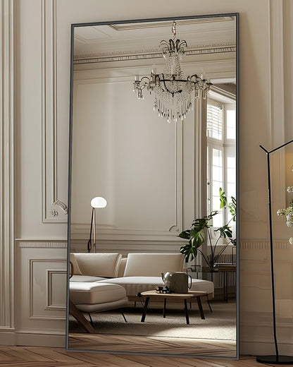 Antok Full Length Mirror, 78"x38" Oversized Floor Mirror Freestanding, Full Body Floor Standing Mirror with Stand, Hanging Mounted for Living Room Cloakroom,Black,Rect Style