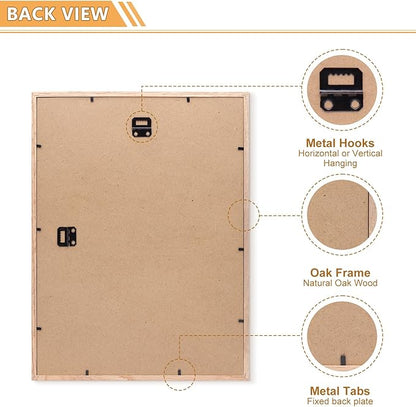 12x16 Picture Frame,OAK Wood Photo Frame 8.5x11 with Mat or 4x6 with 4 Mat with Perspex Glass for Vertical or Horizontal Wall Display for Photo, Christmas Gift,Set of 4