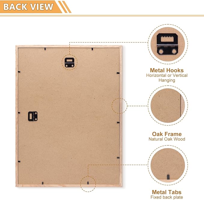 ATOBART 12x16 Picture Frame,OAK Wood Photo Frame 8.5x11 with Mat or 4x6 with 4 Mat with Perspex Glass for Vertical or Horizontal Wall Display for Photo, Christmas Gift,Set of 2
