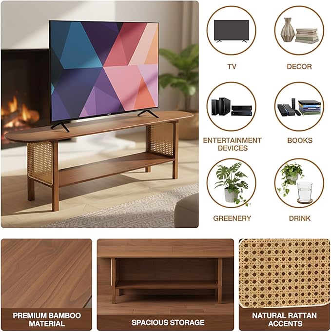 TV Stand for 65 inch TVs, Large Media TV Console with Storage Shelf, Modern Entertainment Center TV Stands for Living Room, Bedroom, 55" TV Table, Walnut