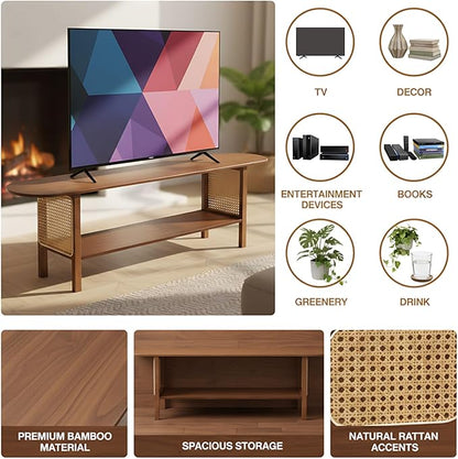 TV Stand for 65 inch TVs, Large Media TV Console with Storage Shelf, Modern Entertainment Center TV Stands for Living Room, Bedroom, 55" TV Table, Walnut