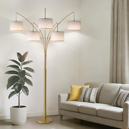 Gold Floor Lamps for Living Room, 4000LM Super Bright Arc Floor Lamp with Remote Control, Large Tall Floor Lamps with Stepless Dimmable, 80" Mid Century Tree Floor Lamp for Bedroom, Office