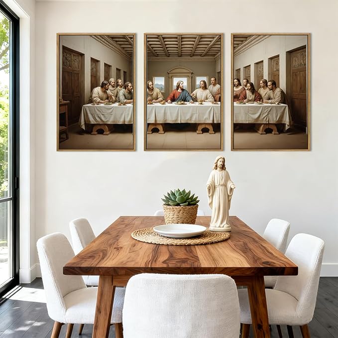 The Last Supper Canvas Wall Art Framed Christian Wall Decor 16x24 Inch Framed Jesus Religious Painting Modern Bible Pictures Set of 3 for Living Room Bedroom Hallway Office