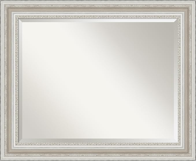 Amanti Art Silver Bathroom Mirror for Over Sink, 28x34 Parlor Silver Rectangle Vanity Mirror, Large Traditional Frame, Hangs Horizonally and Vertically, Bathroom Wall Decor, Beveled Edge