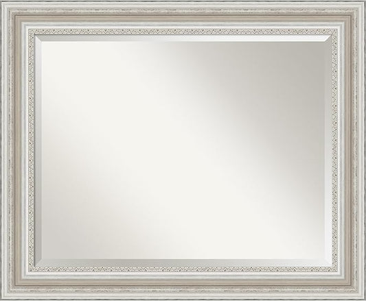 Amanti Art Silver Bathroom Mirror for Over Sink, 28x34 Parlor Silver Rectangle Vanity Mirror, Large Traditional Frame, Hangs Horizonally and Vertically, Bathroom Wall Decor, Beveled Edge