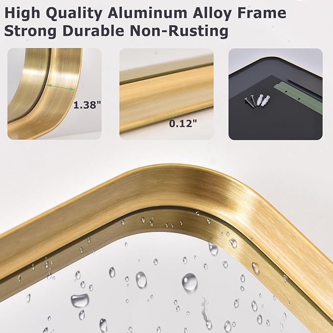 Easly 30 x 22 Inch Gold Bathroom Mirror for Wall,Aluminum Alloy Frame Rectangular Wall Mounted Mirror for Farmhouse Decor Horizontal or Vertical Ideal for Bedroom, Living Room