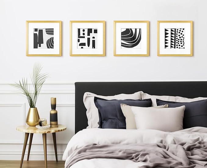 Yaetm Gold 12x12 Picture Frames Set of 9, Square Frame Displays 8x8 with Mat or 12x12 without Mat, Gallery Wall Frame Set for Wall Mounting (9 pack, Gold)