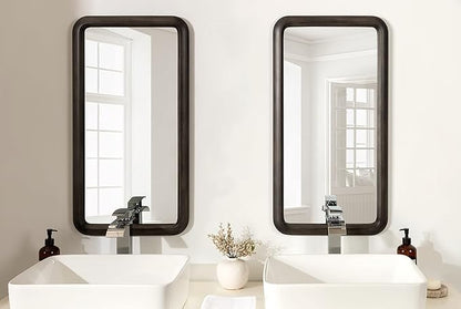 Kate and Laurel Pao Modern Rounded Rectangular Wall Mirror; 17 x 32; Gray; Decorative Industrial Tall Wood Mirror with Radius Corners for Vertical or Horizontal Display