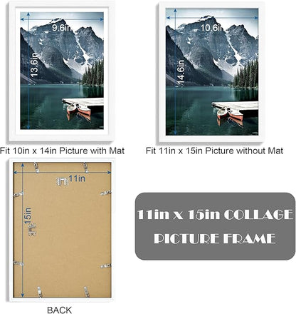 Hongkee 11x15 Picture Frame with Real Glass - Display Pictures 10x14 with Mat or 11 x 15 without Mat, Wall Collage Photo Frame set(White, 3 Pack)