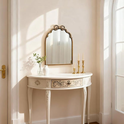 Gold Bow Mirror Vintage Wall Arched Mirror 13x17 Antique Ornate Baroque Mirror Decor with Metal Frame for Entryway Living Room Bedroom Nursery Hallway Fireplace
