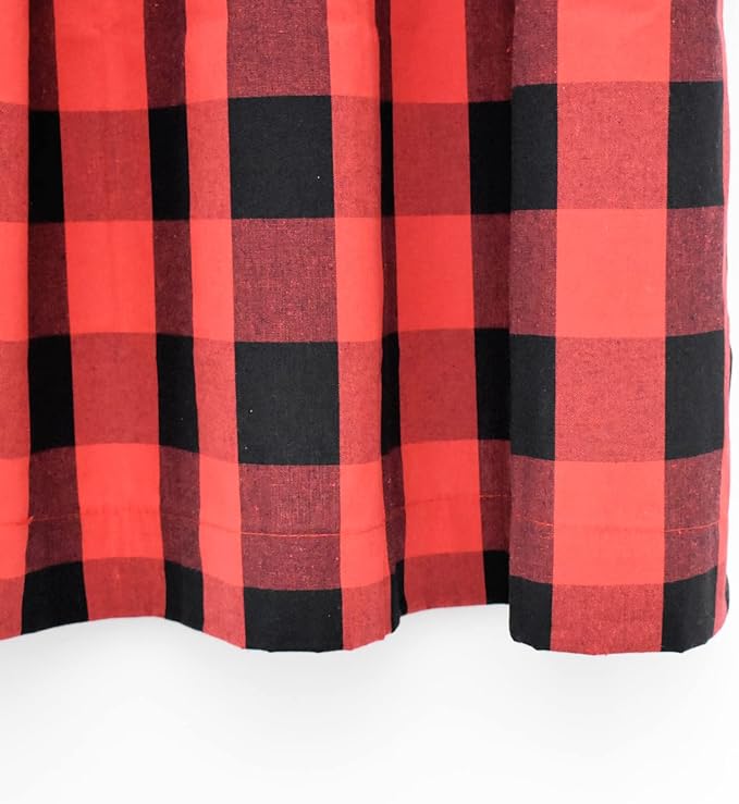 3 Pc Cotton Classic Country Farmhouse Kitchen Window Curtain Grommet Top -Red & Black Buffalo Check Tier & Valance Set, 54" x 18" / 32" x 30"