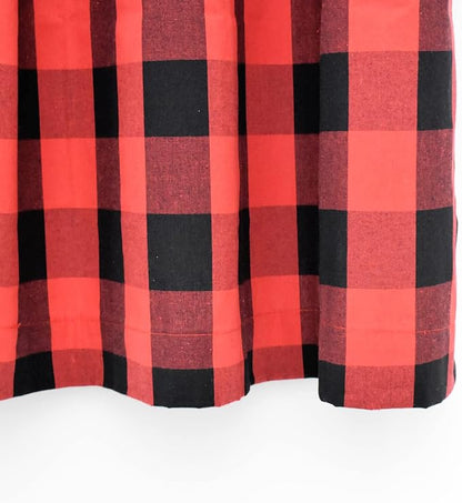 3 Pc Cotton Classic Country Farmhouse Kitchen Window Curtain Grommet Top -Red & Black Buffalo Check Tier & Valance Set, 54" x 18" / 32" x 30"
