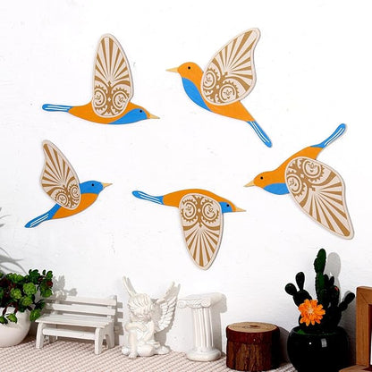 KOYILTD 5 Piece Bird Wood Wall Sculptures Wooden Wall Art Decor Scandinavian Home Decorations Flying Bird Wall Decor Farmhouse Wall Art for Home Living Room Bathroom Dining Room (Blue orange)