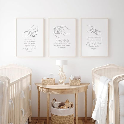 Joocrise Nursery Scripture Wall Art Set of 3 Nursery Bible Verse Wall Decor Baby Christian Canvas Art Christian Artwork Bible Verse Poster for Kids Room 12x16 Inch Unframed