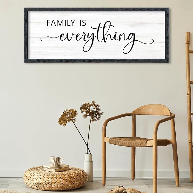 AuraPeak Family Is Everything Wall Decor Rustic Dining Room Sign for Horizontal Home Living Room Entryway Hallway Wood Hanging Plaque Wall Art Decoration (Black 40"×15")