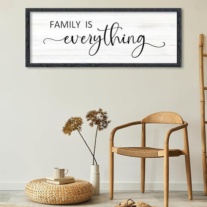 AuraPeak Family Is Everything Wall Decor Rustic Dining Room Sign for Horizontal Home Living Room Entryway Hallway Wood Hanging Plaque Wall Art Decoration (Black 40"×15")
