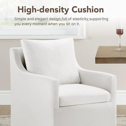 KISLOT Upholstered Dining Chairs Set of 1, Modern Dining Room Chairs with Casters & Washable Cover, Rolling Accent Chair with Hidden Storage for Kitchen, Farmhouse, Living Room, White, 1 Box