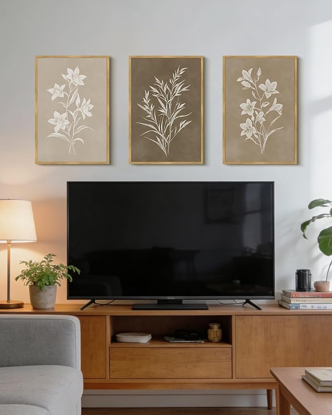 Drsoum Vintage Neutral Botanical Flower Wall Art Framed Retro Colorful Boho Floral Prints Morden Retro Wildflower Rustic Artwork Kitchen Dining Room Ready to Hang 12x16in Natural Framed