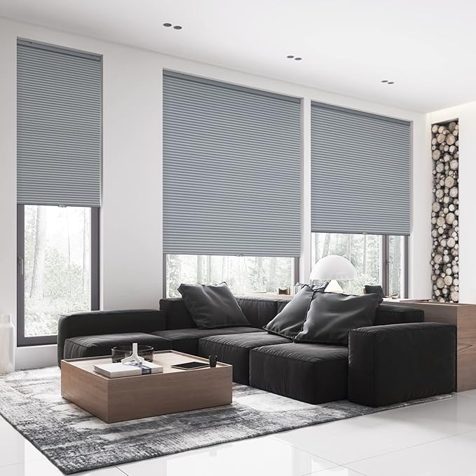 LazBlinds Cordless Cellular Shades, Blackout Room Darkening Custom Cut to Size Honeycomb Shades Thermal Insulation Noise Reduction Blinds for Windows, Dark Grey