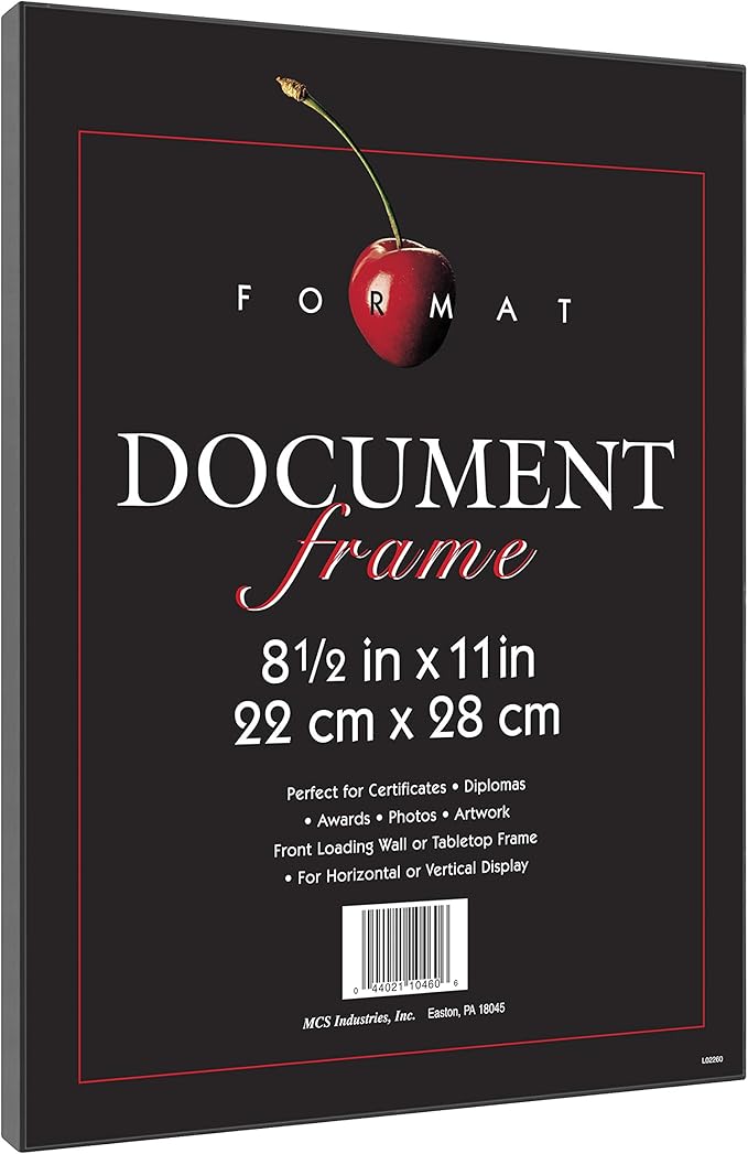 MCS Format 8.5x11 Diploma Frame, Black Picture Frame Wall Hanging or Tabletop Easel for Documents, Awards & Certificates (6-Pack)