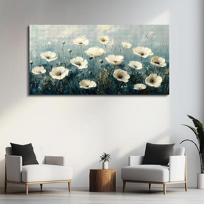 FUHAIHUA Canvas Wall Art For Living Room Large Wall Decor For Office Bedroom Decorations White Flowers Landscape Pictures Modern Wall Paintings Aesthetics Posters Home Decor Ready To Hang 30x60 In