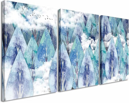 Abstract Canvas Wall Art For Living Room Family Wall Decor For Bedroom Modern Wall Decorations For Bathroom Hang Pictures Artwork Kitchen Canvas Art Blue Tree Wall Paintings Home Decoration 3 Piece